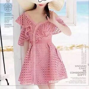 Pink Lace Off-Shoulder Dress